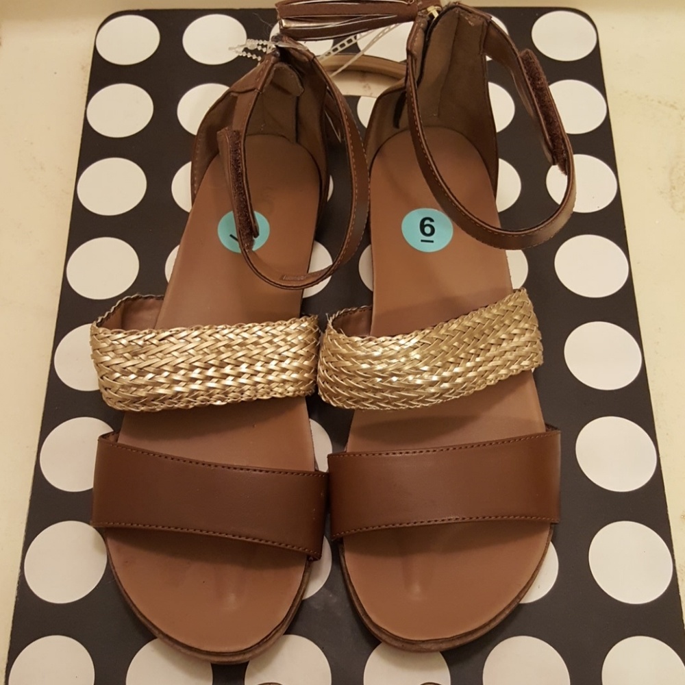 Ugg strap gold and brown sandals
